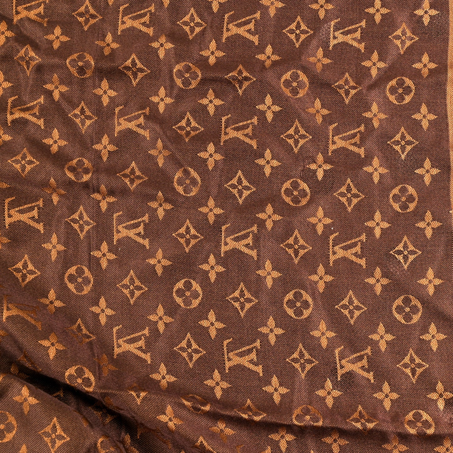 Silk Wool Monogram Reverse Dots Shawl Brown