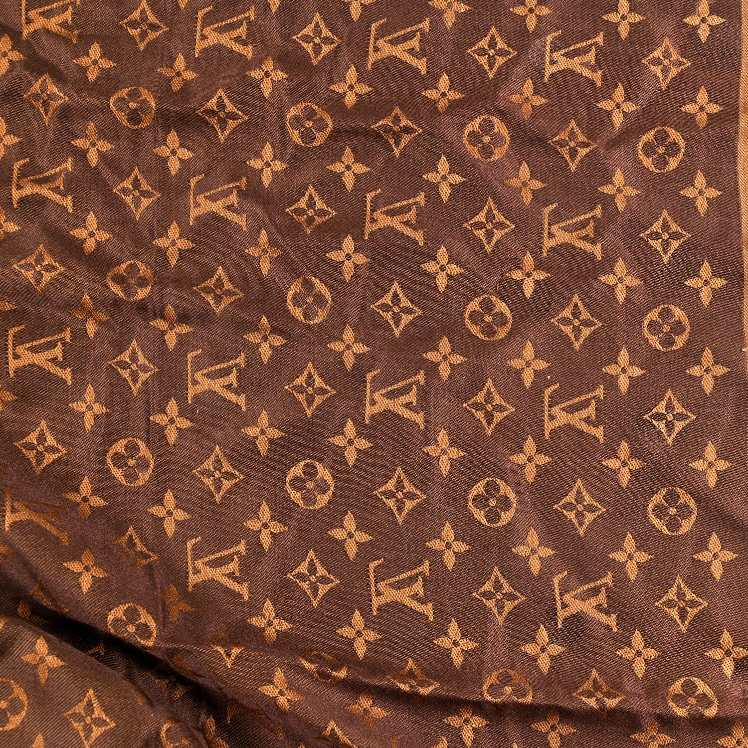 Louis Vuitton Silk Wool Monogram Reverse Dots Shawl Brown 4 of 4