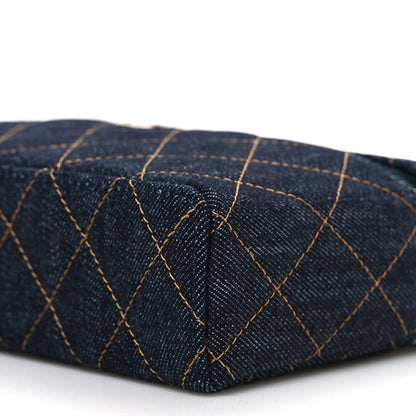 Chanel Denim Quilted Top Handle Slim Vanity Case With Chain Dark Blue Orange 10 of 10