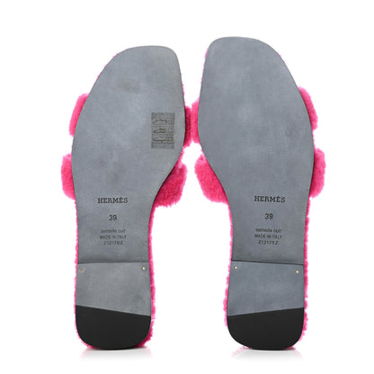 Hermes Woolskin Oran Sandals 39 Rose Fuchsia 5 of 9
