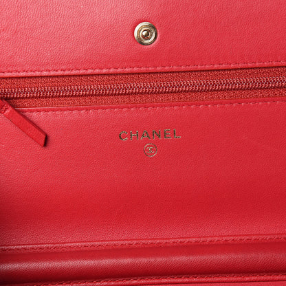 Chanel Lambskin Quilted Wallet On Chain WOC Red 6 of 12