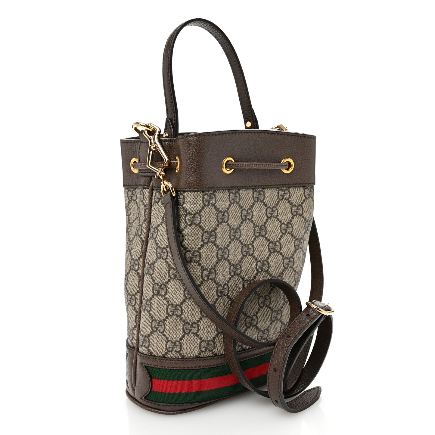 GG Supreme Monogram Web Small Ophidia Bucket Bag Brown