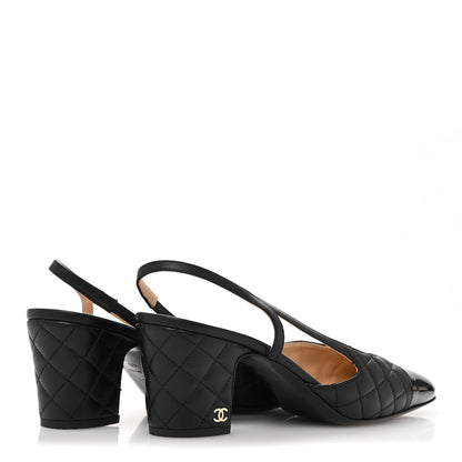Chanel Lambskin Patent Calfskin Quilted Cap Toe CC Slingback Pumps 40 Black 5 of 10