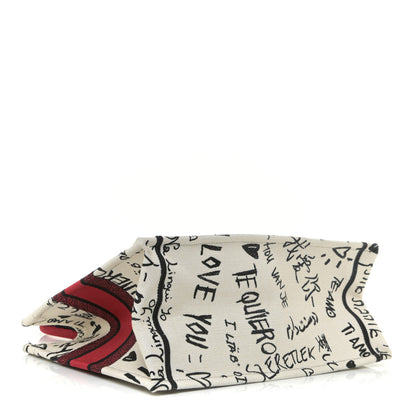 Christian Dior Canvas Embroidered Medium Dioramour Graffiti Book Tote Latte Multicolor 4 of 16