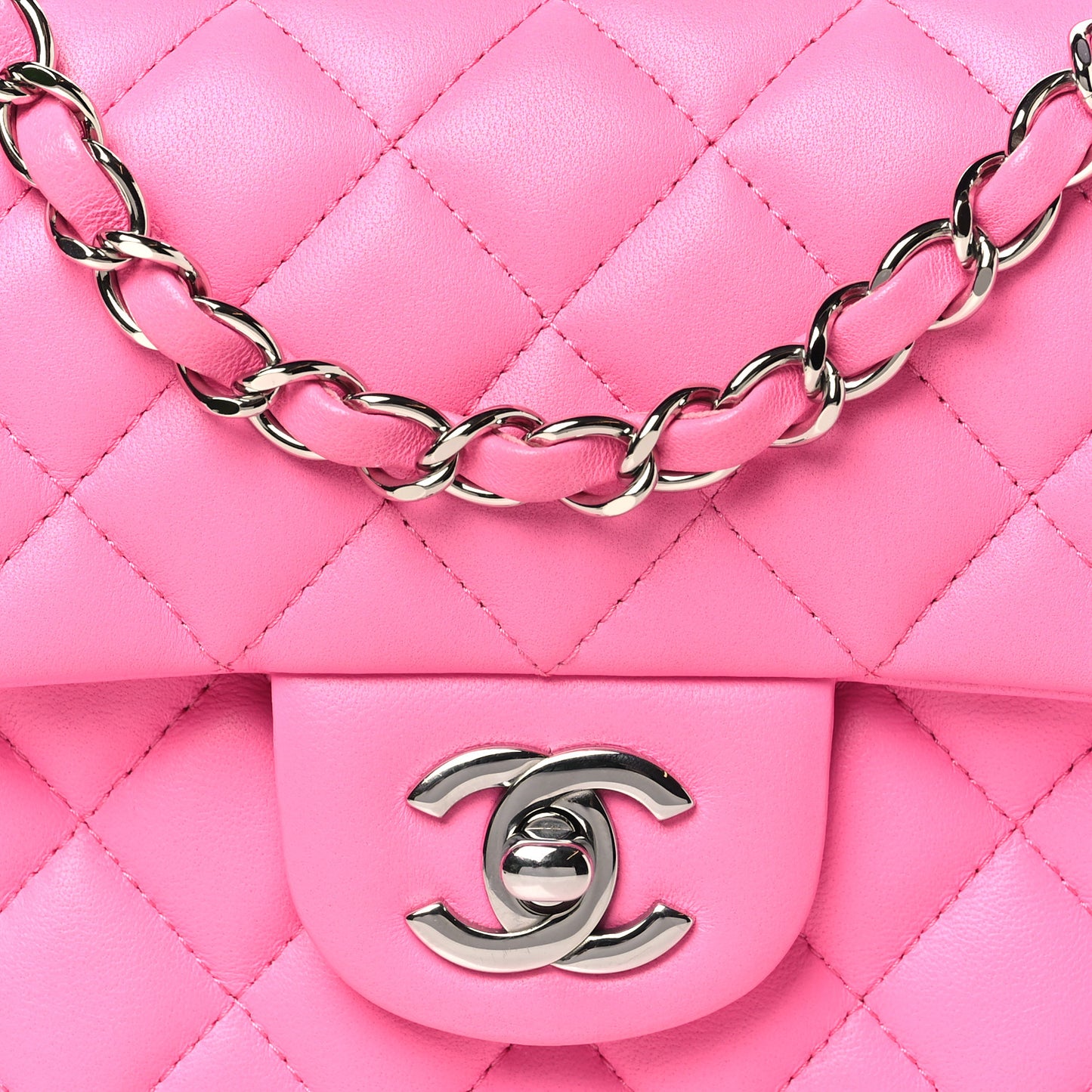 Lambskin Quilted Mini Rectangular Flap Neon Pink