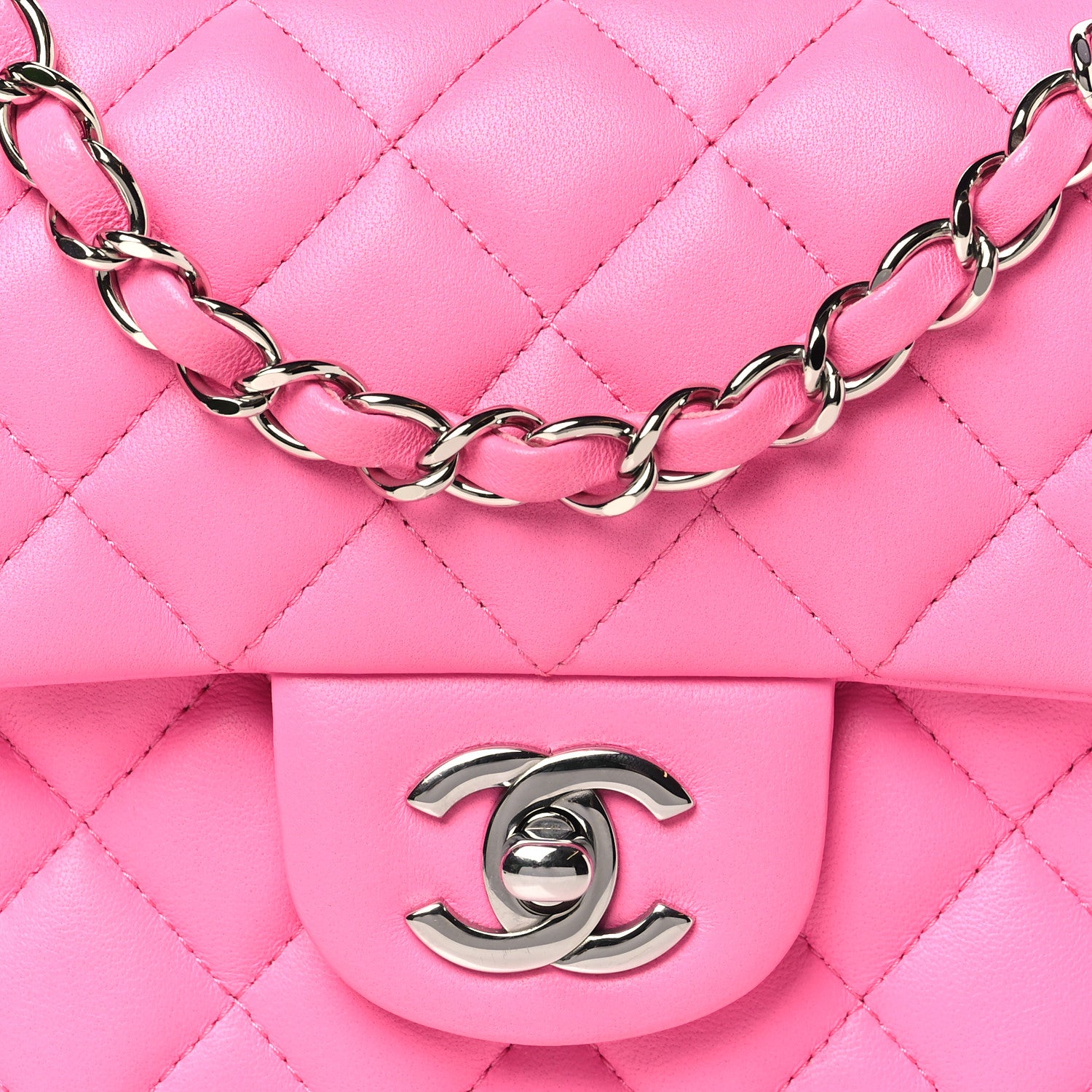 Chanel Lambskin Quilted Mini Rectangular Flap Neon Pink 8 of 11