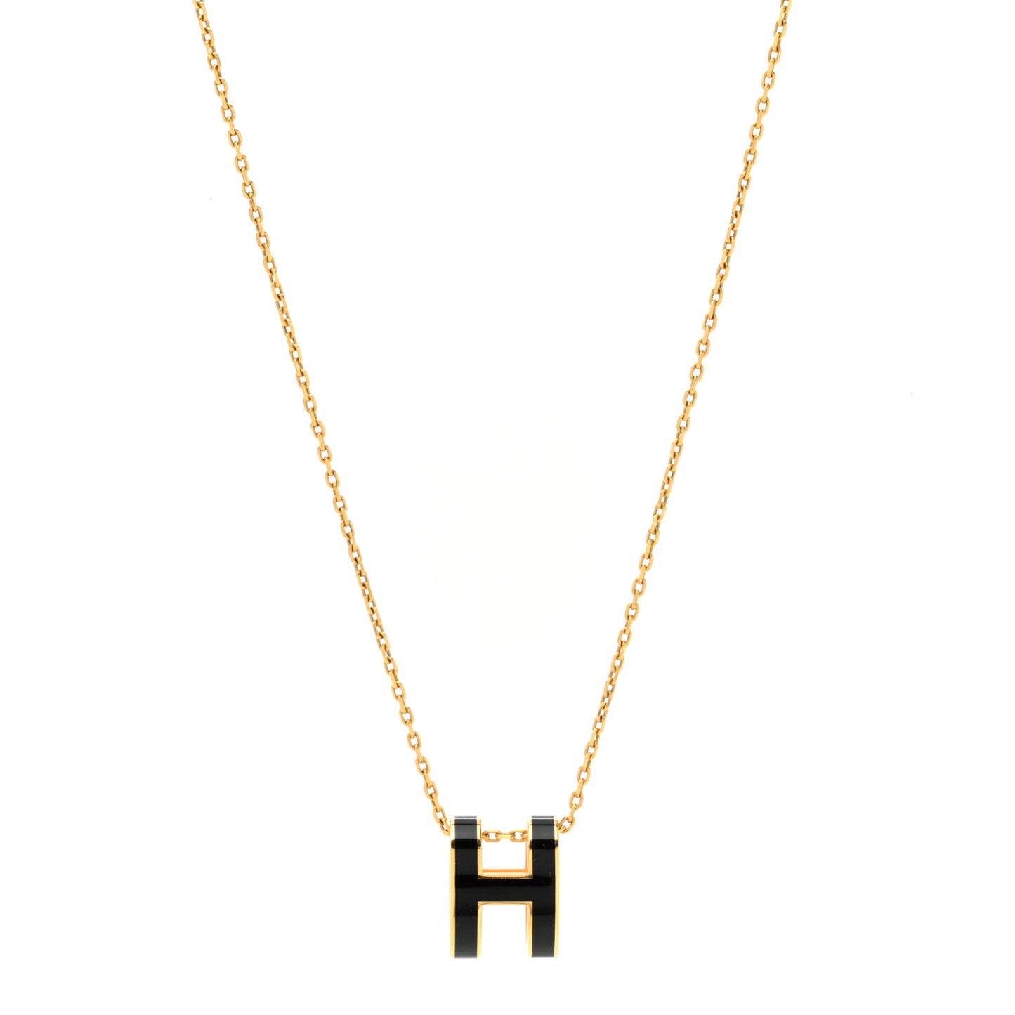 Lacquered Gold Pop H Pendant Necklace Black
