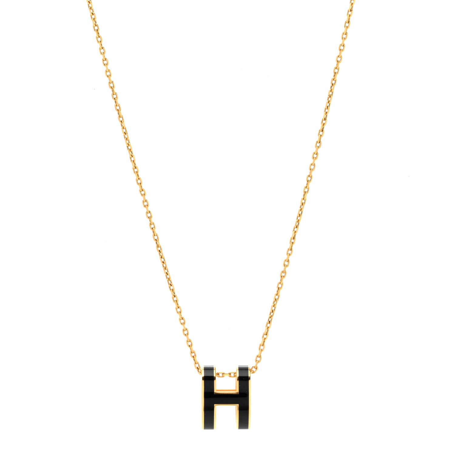Hermes Lacquered Gold Pop H Pendant Necklace Black 1 of 6