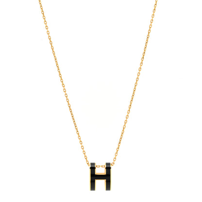 Hermes Lacquered Gold Pop H Pendant Necklace Black 1 of 6
