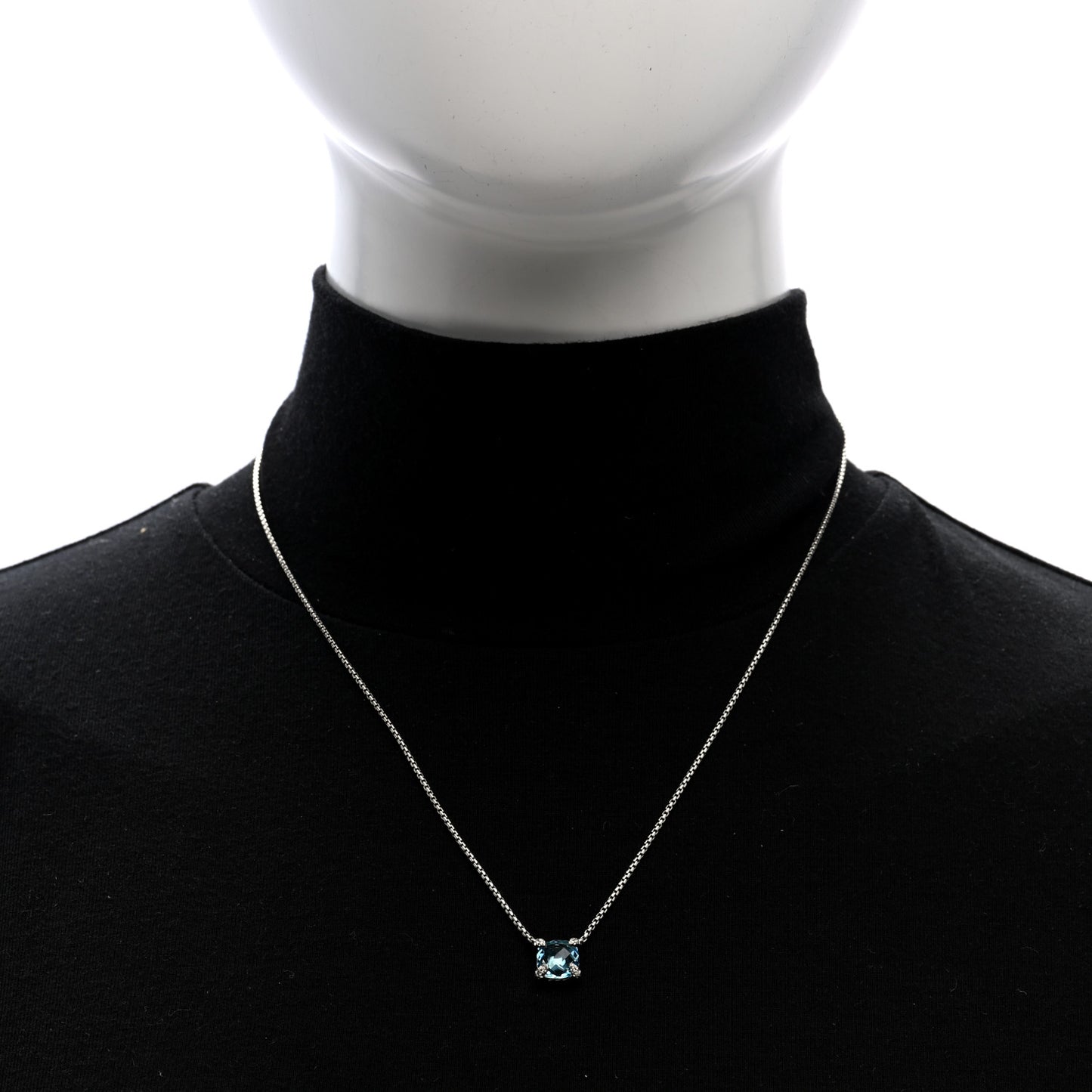 Sterling Silver Diamond Blue Topaz 9mm Petite Chatelaine Pendant Necklace