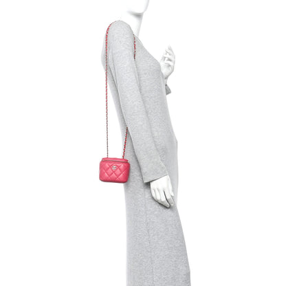 Chanel Caviar Quilted Mini Vanity Case With Chain Dark Pink 2 of 10