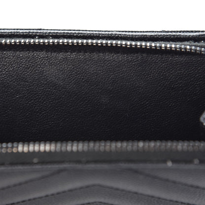 Saint Laurent Grain De Poudre Matelasse Chevron Monogram Compact Zip Around Wallet Black 8 of 14