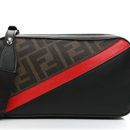 Fendi Glazed Fabric Vitello Liberty FF 1974 Diagonal Small Camera Case Tobacco Rosso Black 8 of 8