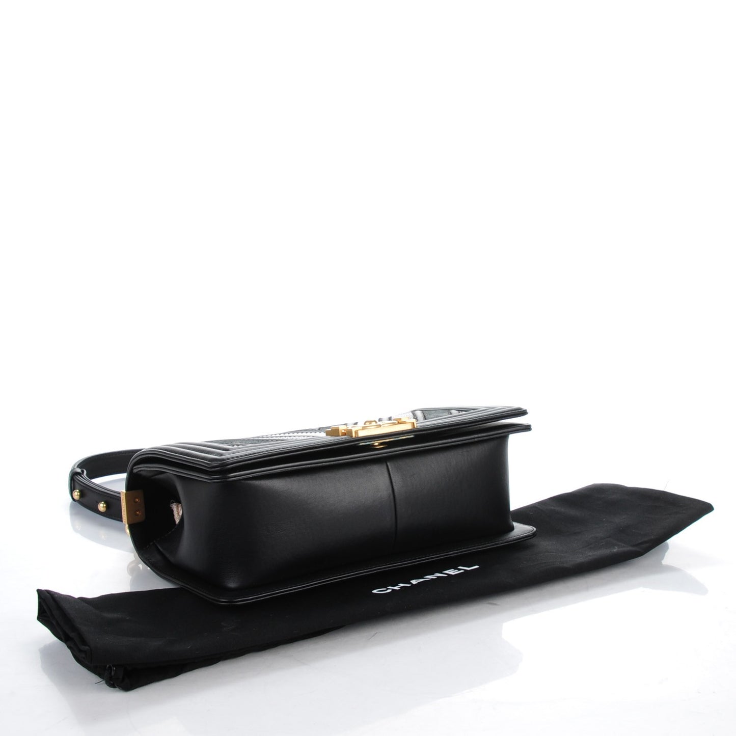 Caviar Suede Calfskin Chevron Medium Boy Flap Black