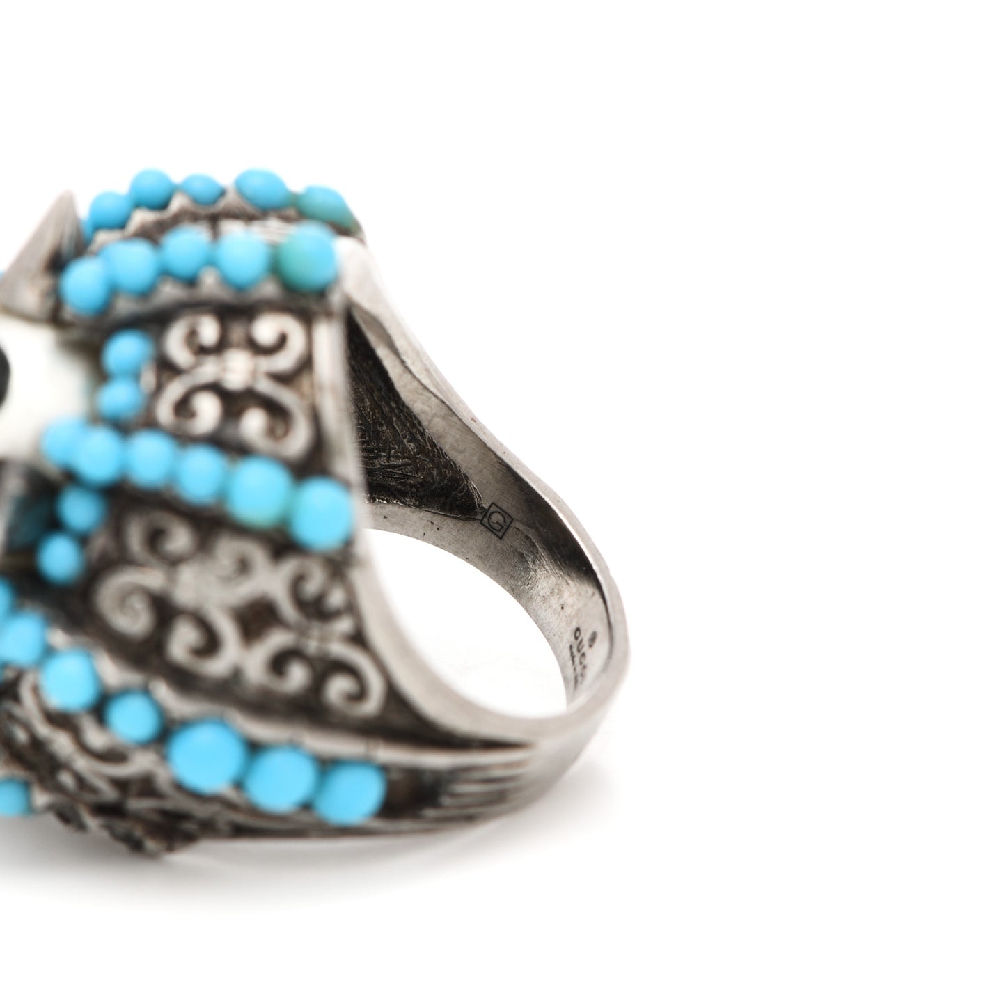 Pearl Beaded Spiked Ring 6.5 Silver Turquoise