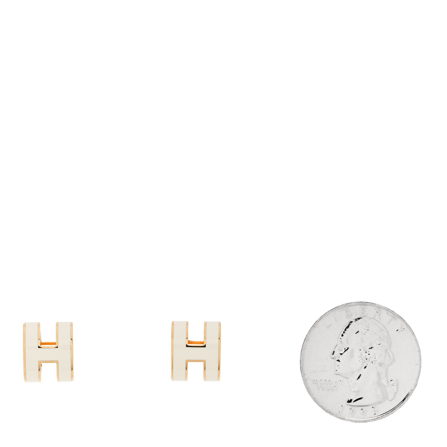 Gold Lacquered Mini Pop H Earrings White
