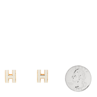 Hermes Gold Lacquered Mini Pop H Earrings White 2 of 6