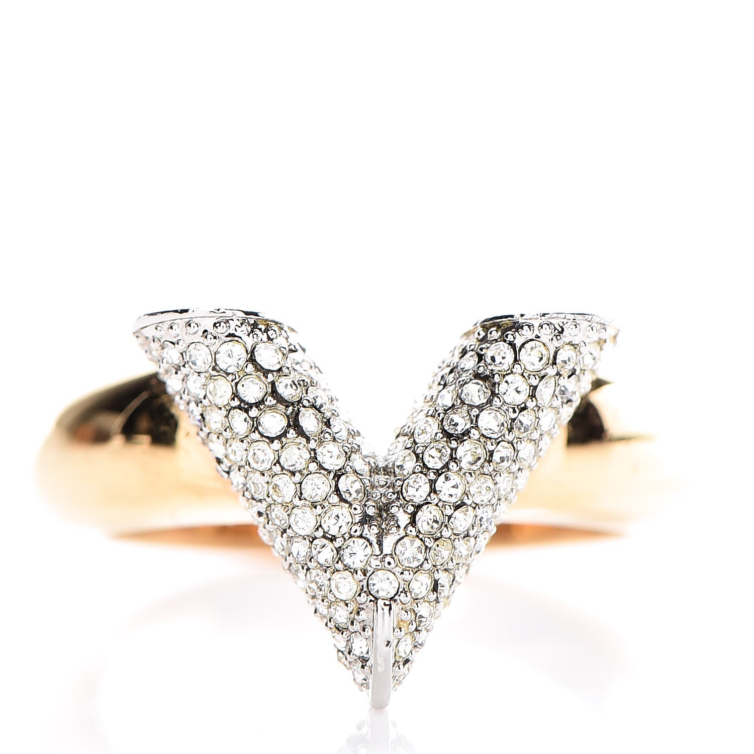 Louis Vuitton Crystal Essential V Strass Ring L 7.5 Silver Gold 1 of 9