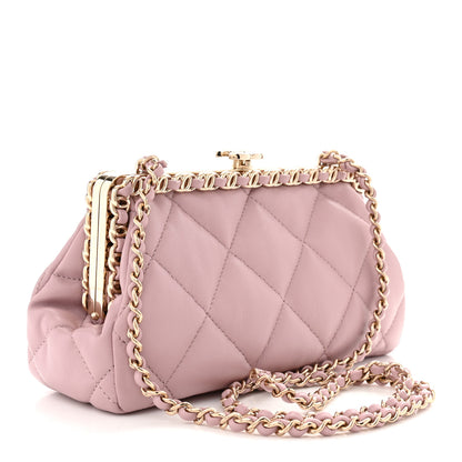 Chanel Lambskin Quilted Chain Frame Clutch Pink 3 of 11
