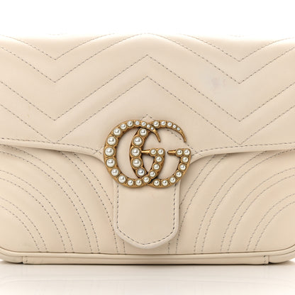 Gucci Calfskin Matelasse Pearly GG Marmont Chain Belt Bag Mystic White 8 of 19