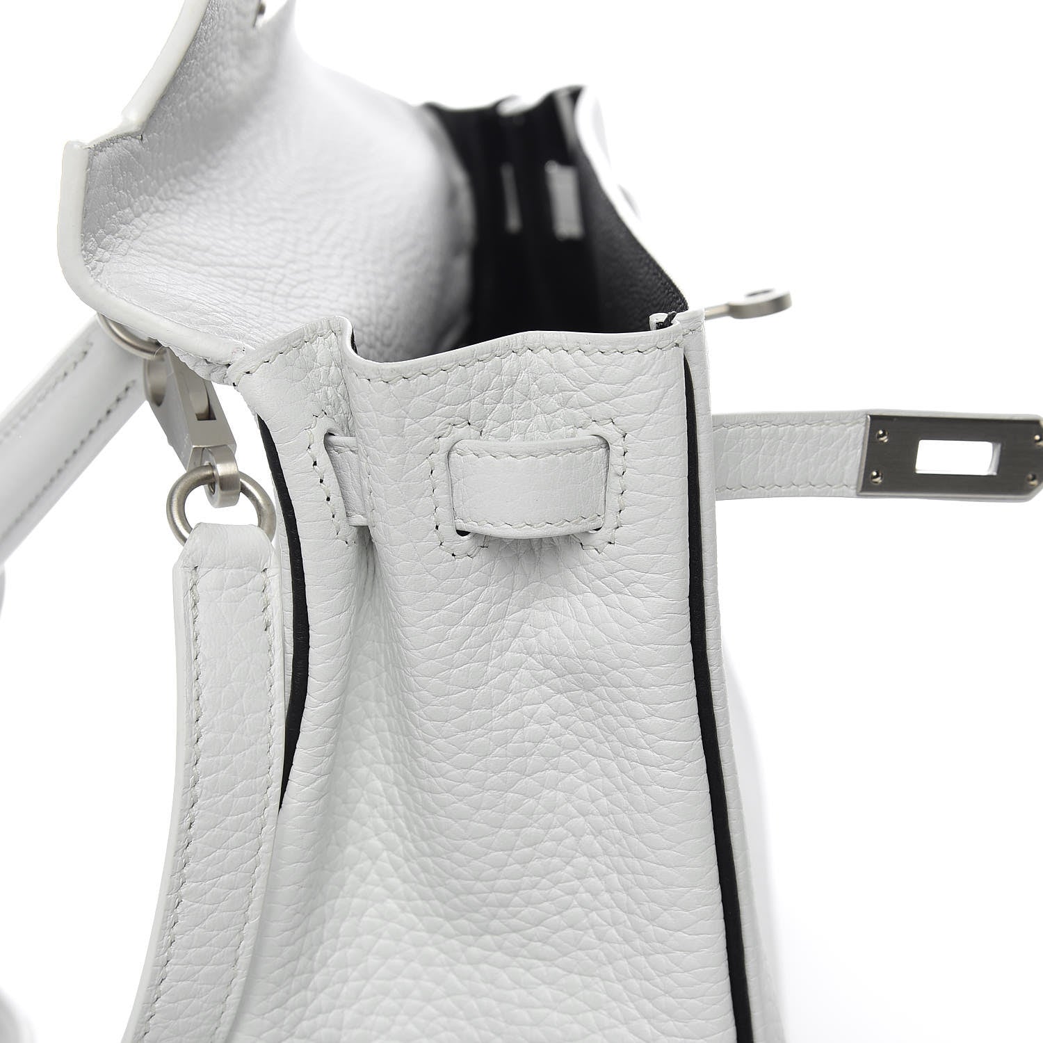 Hermes Taurillon Clemence Horseshoe Kelly Retourne 25 White Black 13 of 43