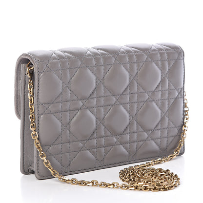 Christian Dior Lambskin Cannage Dioraddict Wallet on Chain Clutch Grey 3 of 14