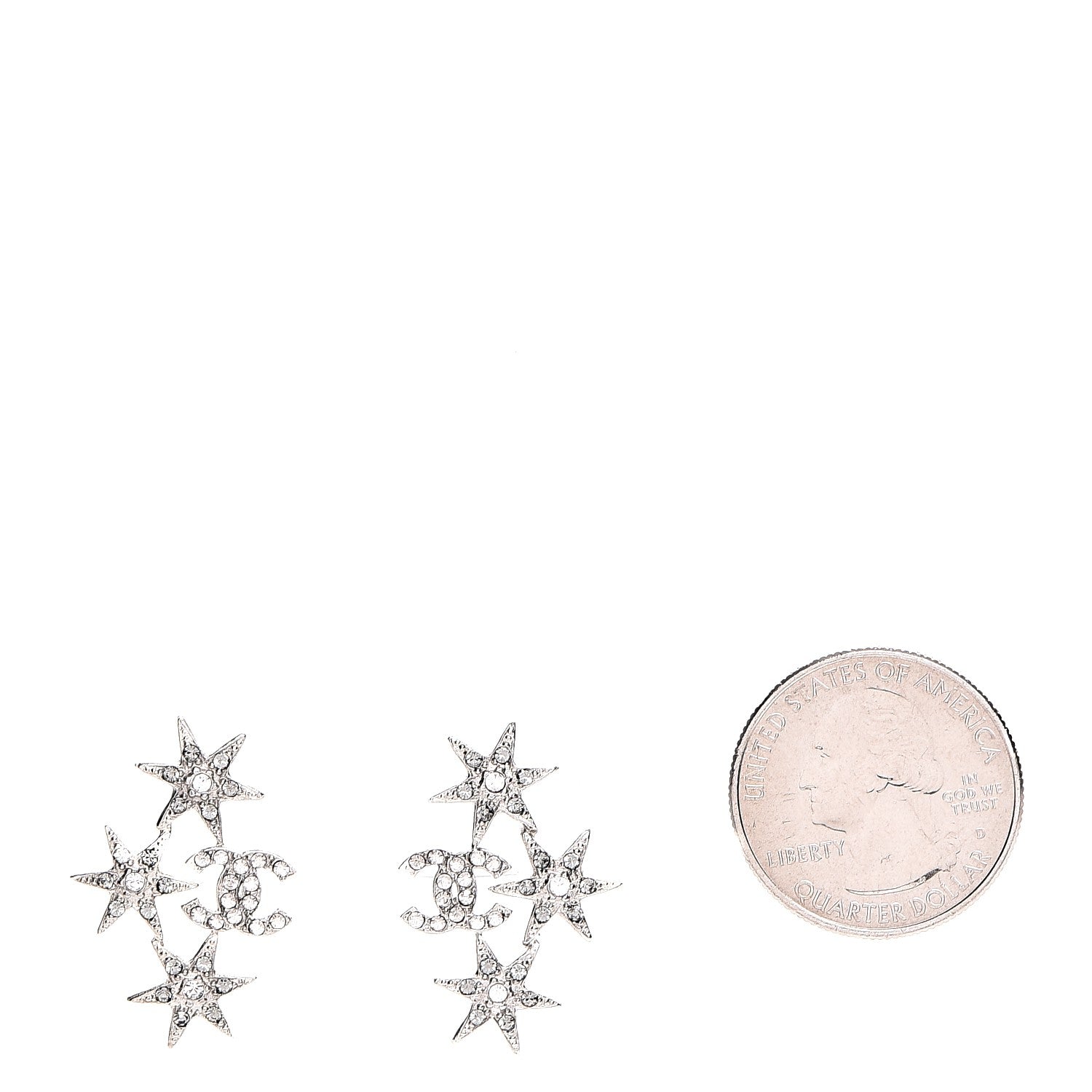 Chanel Crystal CC Star Earrings Silver 2 of 6