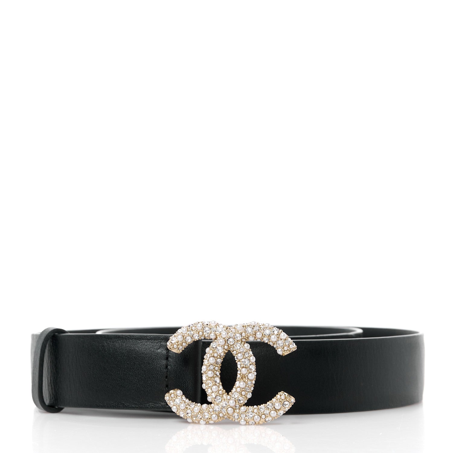Chanel Calfskin Crystal Pearl Caviar CC Belt 80 32 Black 1 of 7
