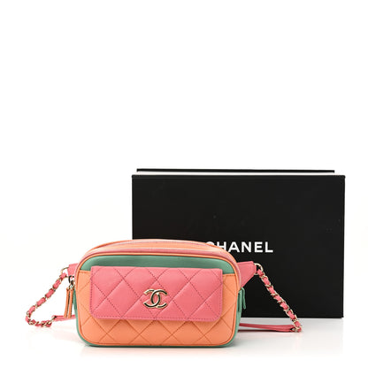 Chanel Goatskin Quilted Tri-Color In & Out Waist Bag Orange Green Pink 13 of 13