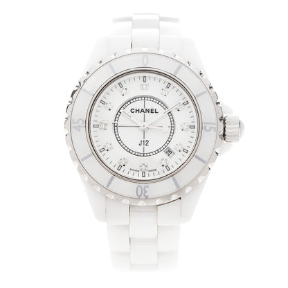 Chanel Stainless Steel Ceramic Diamond 33mm J12 Quartz Watch White 1 of 6