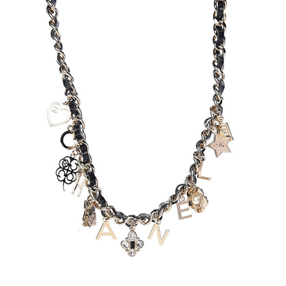 Chanel Glazed Calfskin Crystal Pearl Charm Short Necklace Black Gold 1 of 6