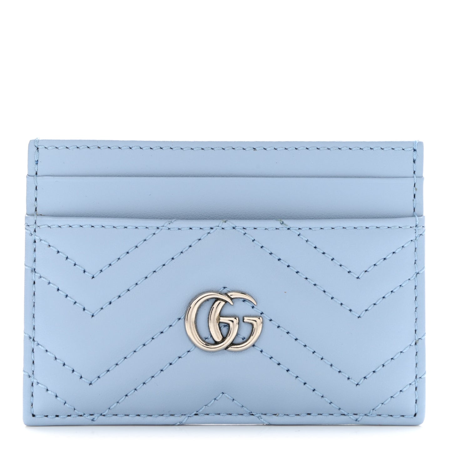 Calfskin Matelasse GG Marmont Card Holder Porcelain Light Blue