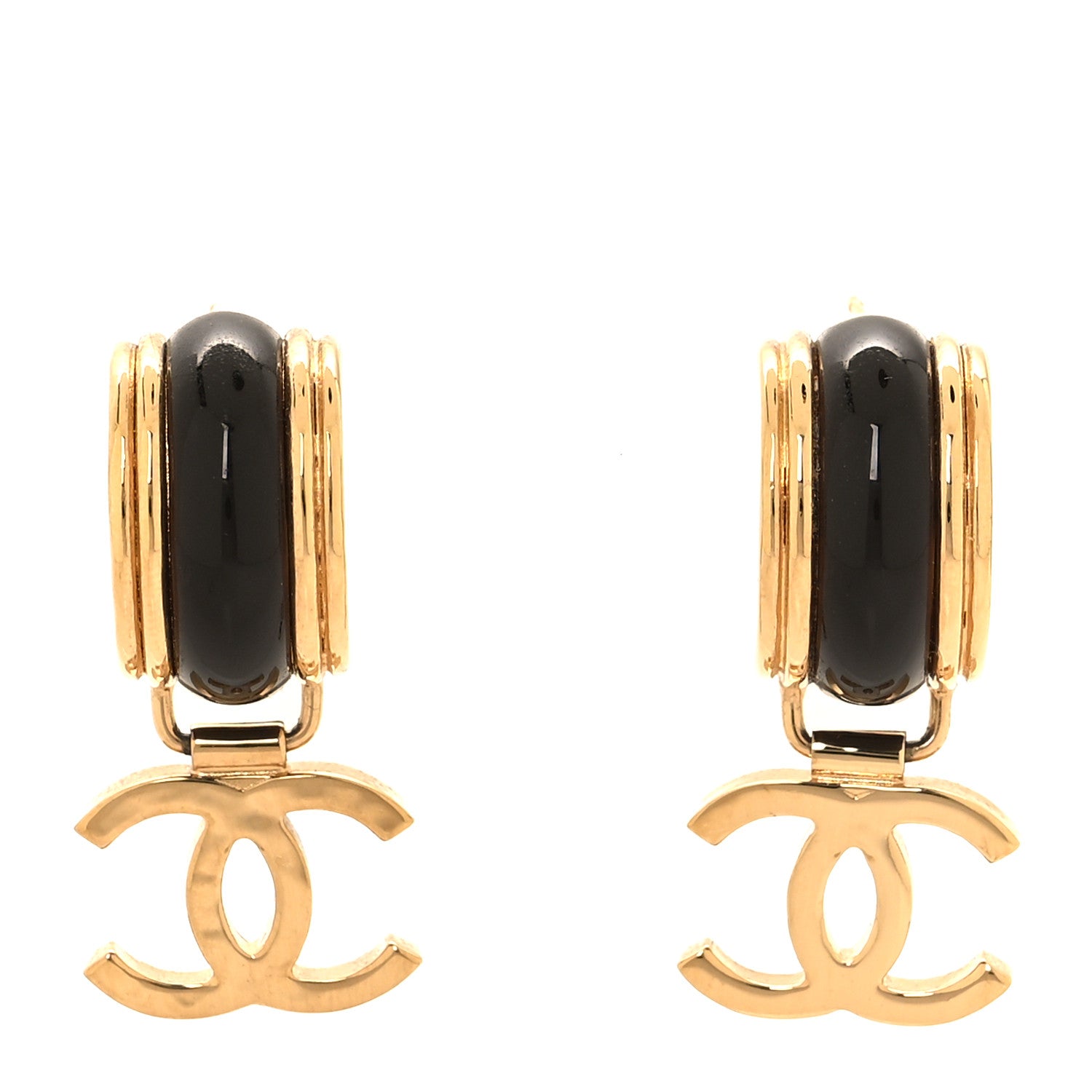 Chanel Resin CC Drop Earrings Gold Black 1 of 4