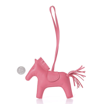Hermes Milo Lambskin Grigri Rodeo Horse Bag Charm MM Rose Azalee 2 of 5