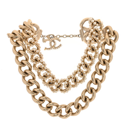 Chanel Chain Link Pearl Choker Necklace Gold 1 of 5