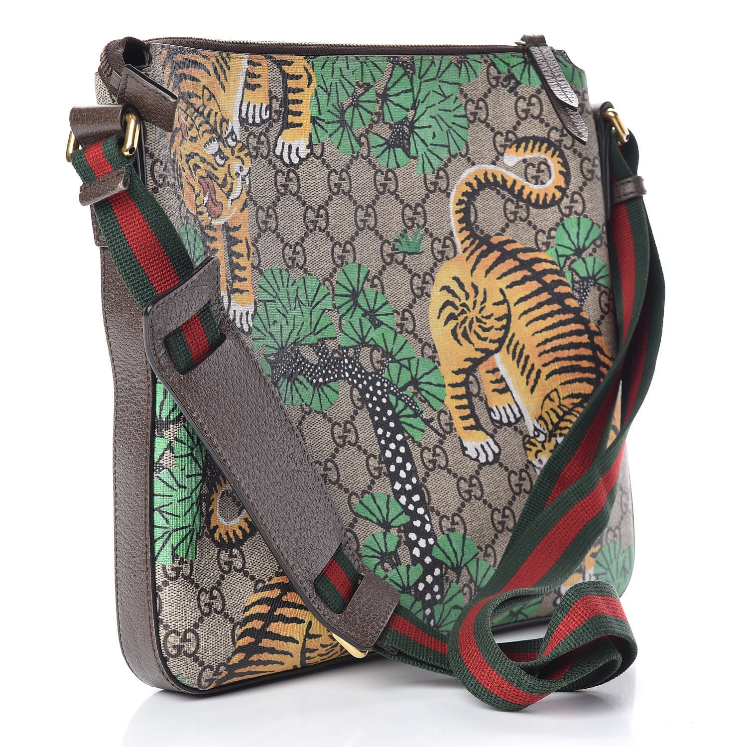 Gucci GG Supreme Monogram Bengal Web Medium Flat Messenger Beige Yard 3 of 13