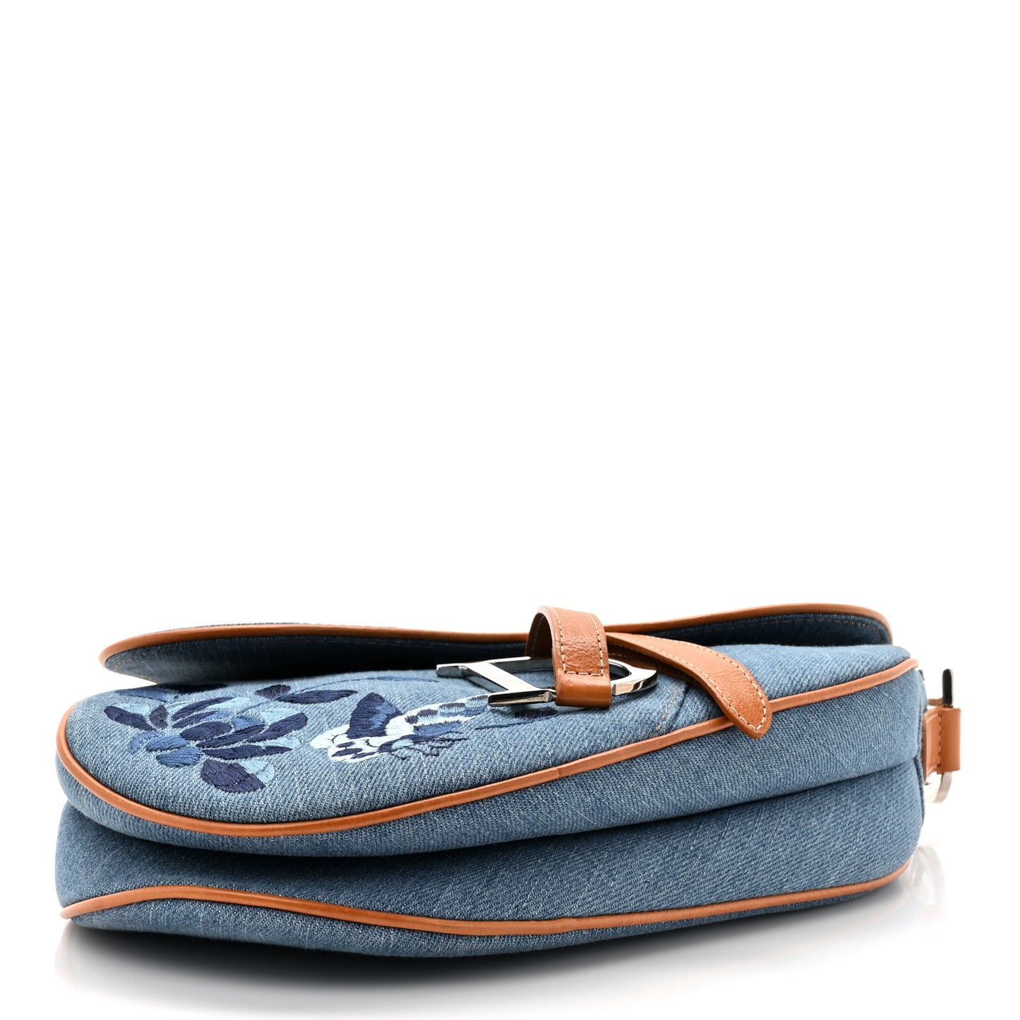Denim Embroidered Saddle Bag Blue
