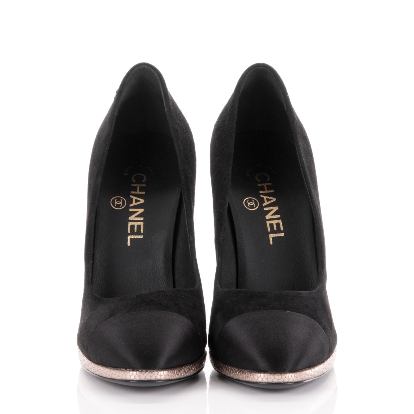 Suede Calfskin Satin Cap Toe CC Pumps 38 Black