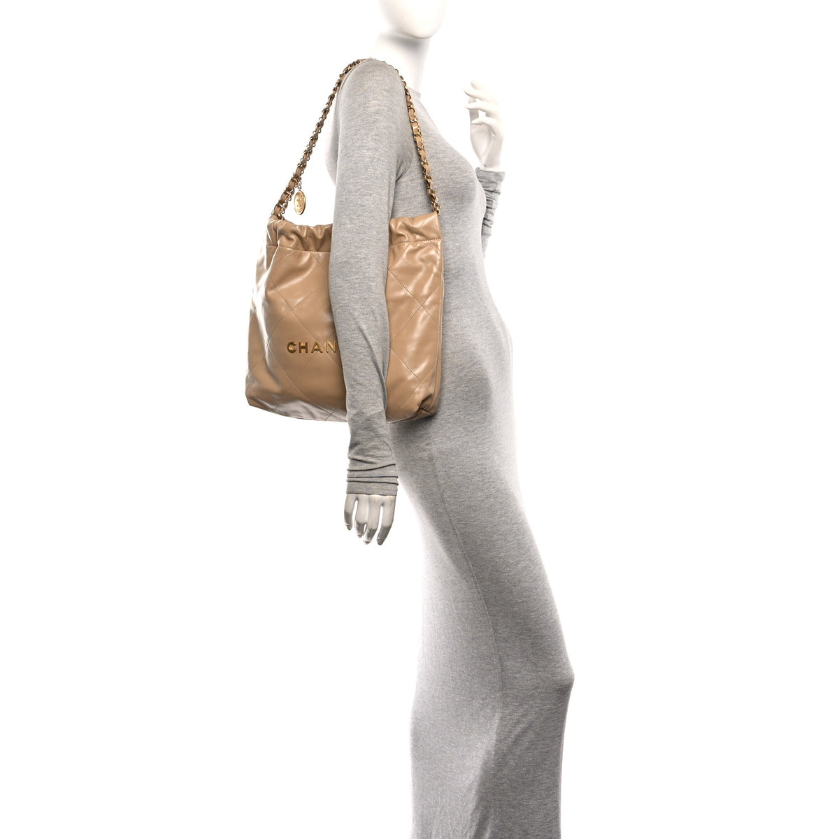 Chanel Shiny Calfskin Quilted Small Chanel 22 Beige 2 of 11