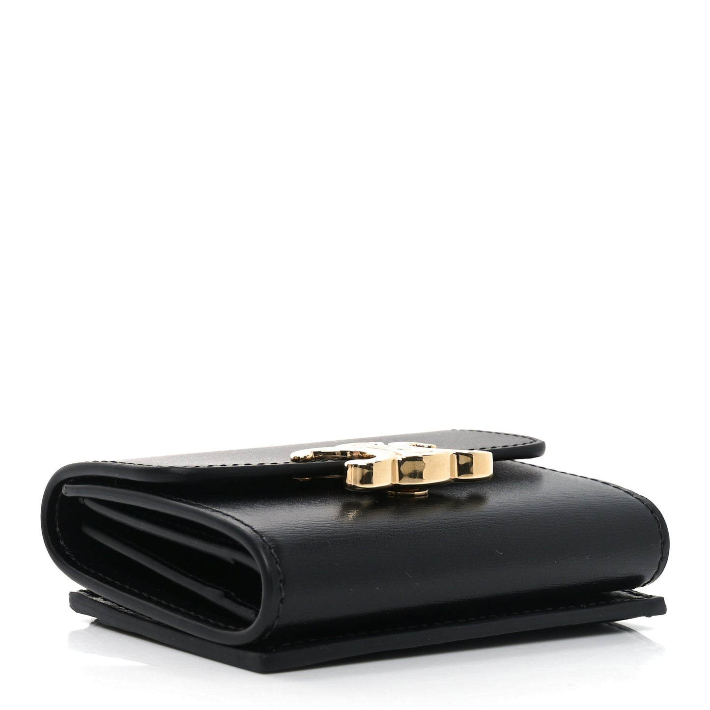 Calfskin Compact Triomphe Wallet With Coin Purse Black