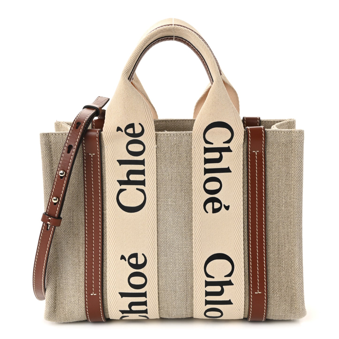 Cotton Calfskin Small Woody Ribbon Tote With Strap White Brown