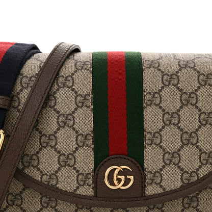 Gucci GG Supreme Monogram Textured Dollar Calfskin Web Studded Mini Ophidia Flap Shoulder Bag  Beige Ebony New Acero 7 of 9