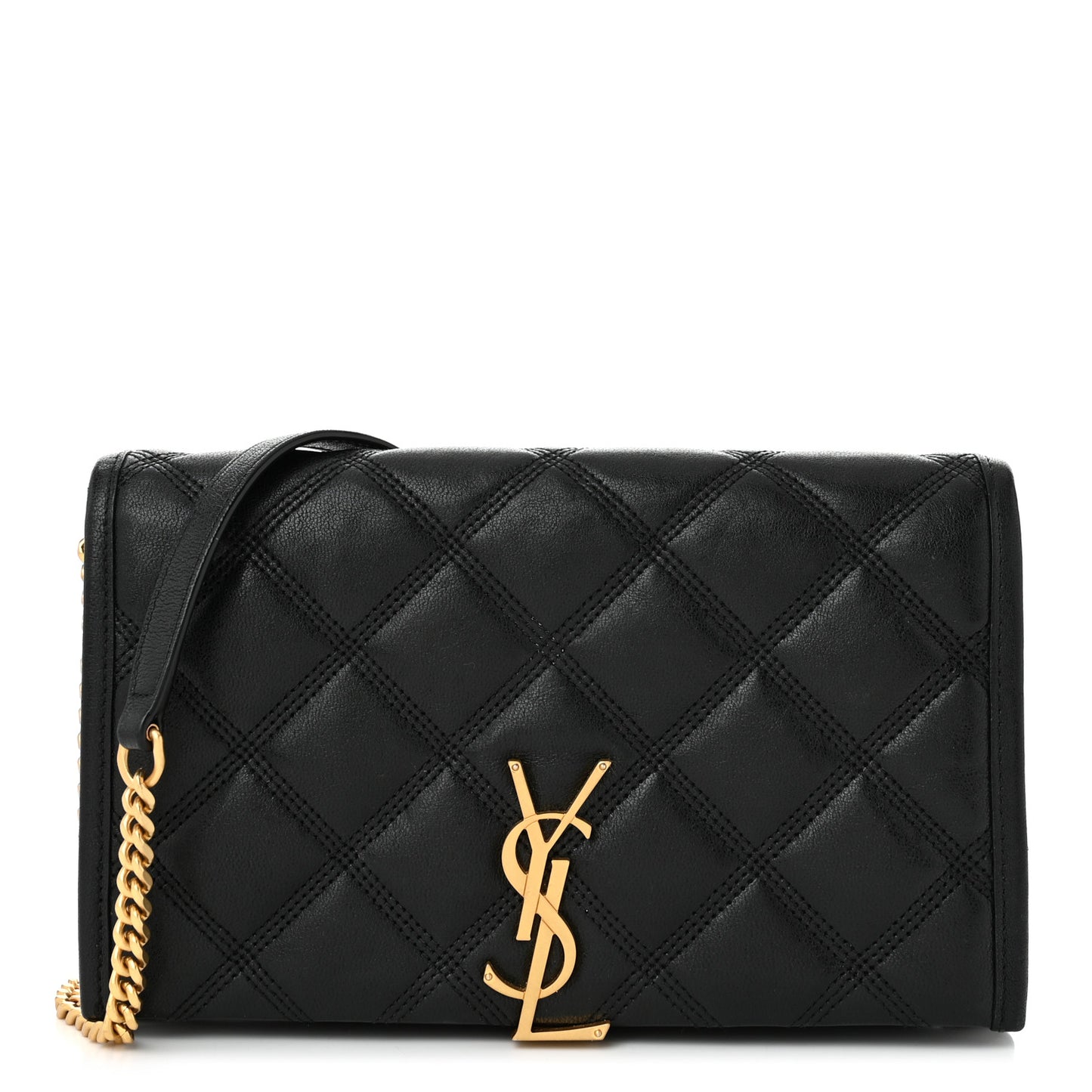 Lambskin Diamond Quilted Becky Chain Wallet Black