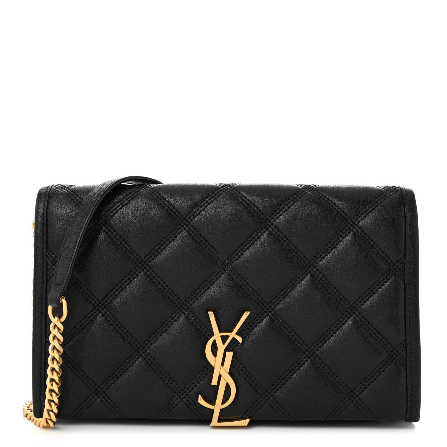 Saint Laurent Lambskin Diamond Quilted Becky Chain Wallet Black 1 of 10