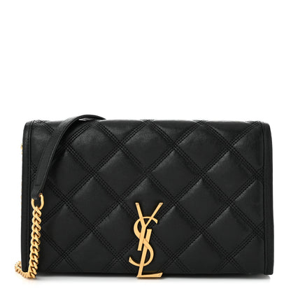 Saint Laurent Lambskin Diamond Quilted Becky Chain Wallet Black 1 of 10