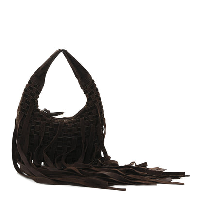 Bottega Veneta Suede Intrecciato Fringe Mini Hobo Ebano 1 of 11