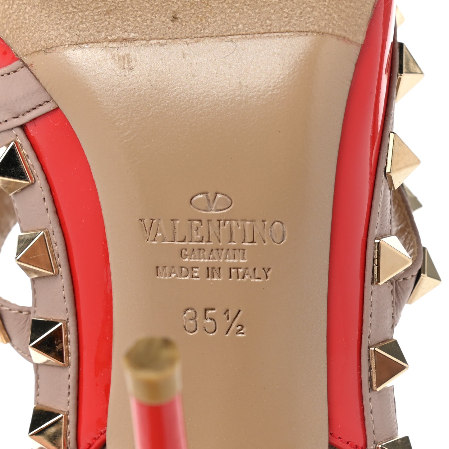 Patent Nappa Rockstud Ankle Strap 100mm Pumps 35.5 Deep Orange Poudre