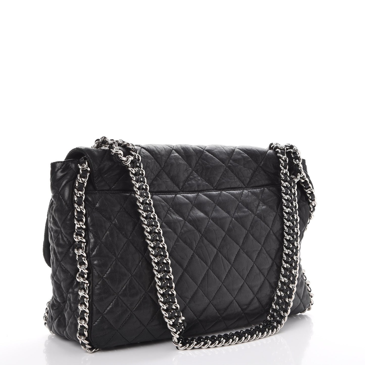 Washed Lambskin Quilted Maxi Chain Around Flap Black