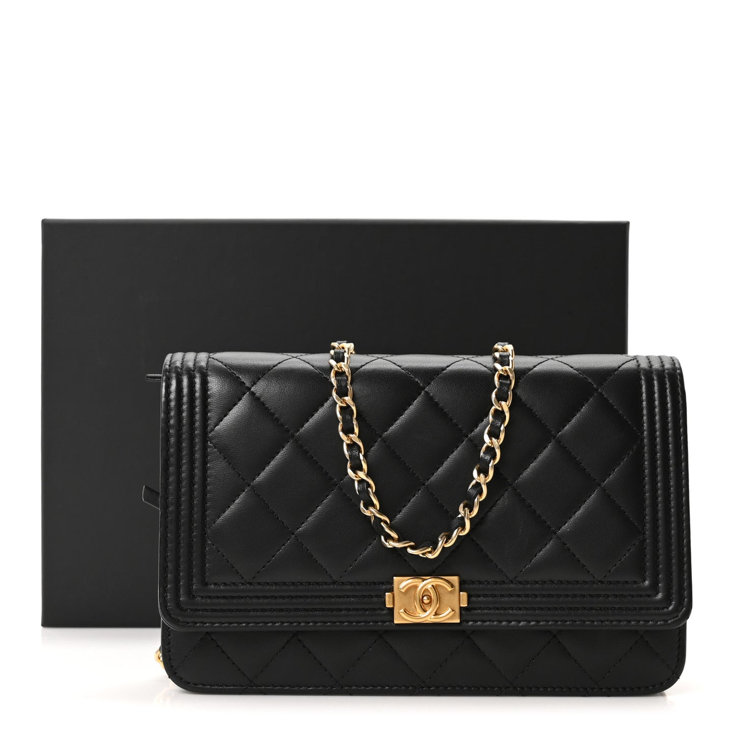 Lambskin Quilted Boy Wallet On Chain WOC Black