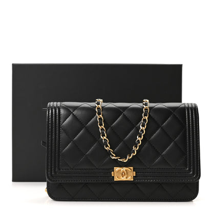 Chanel Lambskin Quilted Boy Wallet On Chain WOC Black 11 of 11